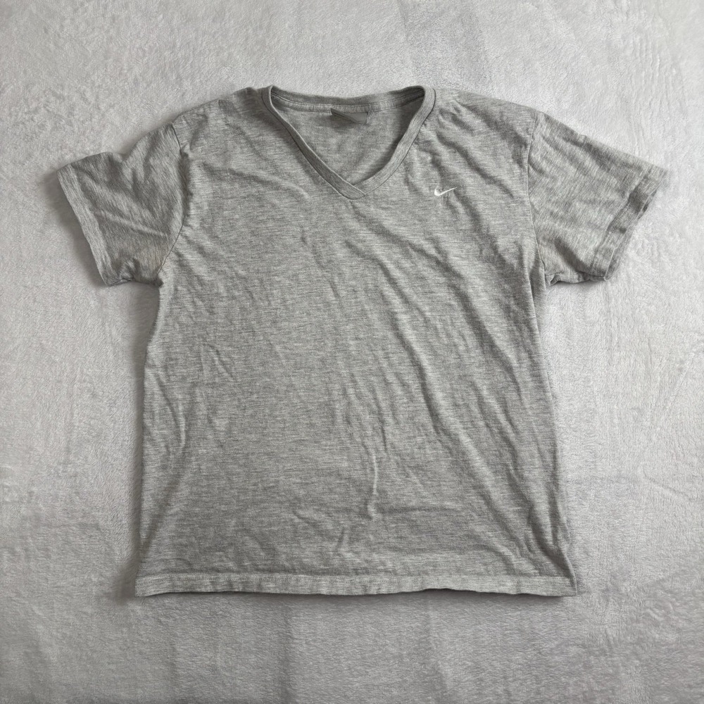 Y2K Nike Grey Short Sleeve‎ V-Neck Embroidered Shirt Women's Medium